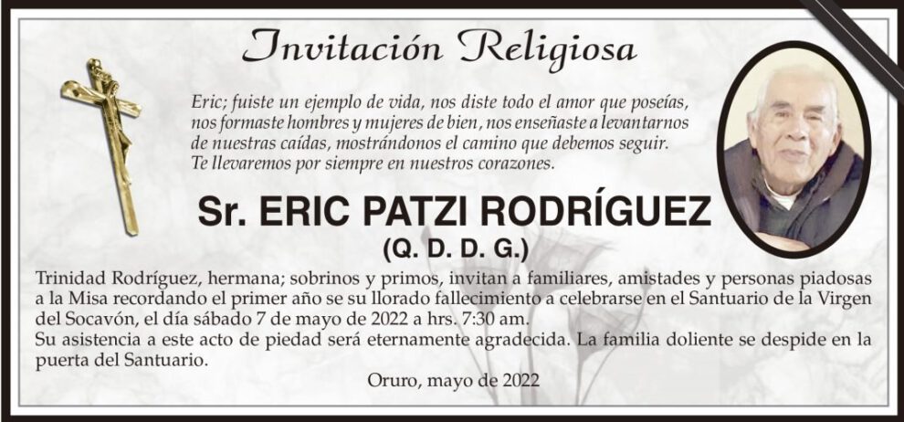 Invitación Religiosa para Eric Patzi Rodríguez