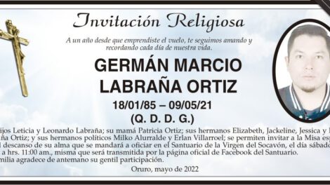 Invitación Religiosa: Germán Marcio Labraña Ortiz