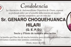 Condolencias por el fallecimiento de Genaro Choquehuanca Hilari