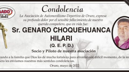 Condolencias por el fallecimiento de Genaro Choquehuanca Hilari