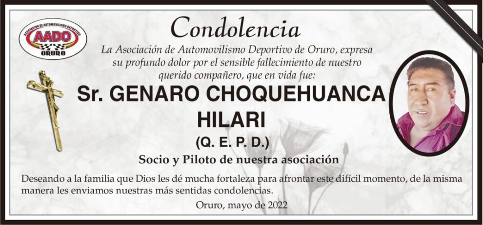 Condolencias por el fallecimiento de Genaro Choquehuanca Hilari