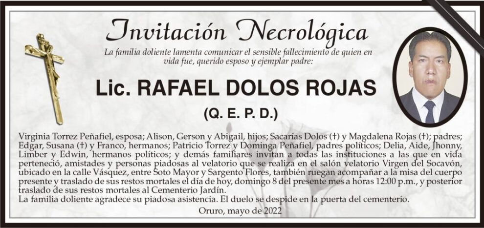 Invitación Necrológica: Lic. Rafael Dolos Rojas