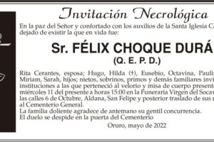 Invitación Necrológica: Sr. Félix Choque Durán (Q. E. P. D.)