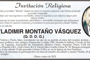 Lic. Vladimir Montaño Vásquez, recordado en misa de homenaje