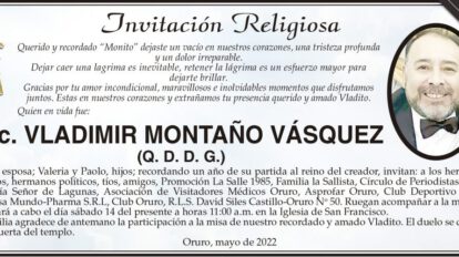Lic. Vladimir Montaño Vásquez, recordado en misa de homenaje