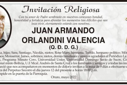Invitación Religiosa: Juan Armando Orlandini Valencia