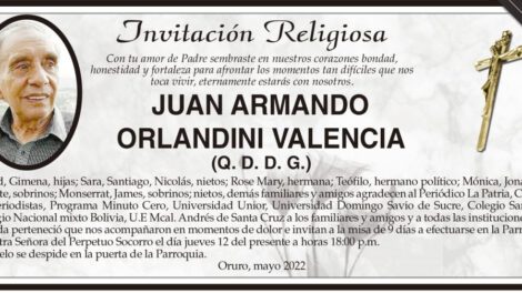 Invitación Religiosa: Juan Armando Orlandini Valencia