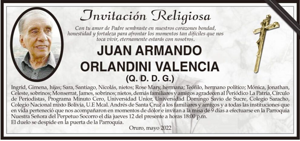 Invitación Religiosa: Juan Armando Orlandini Valencia