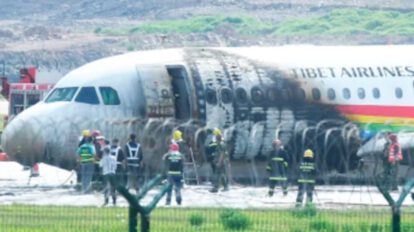 Incendio avión Tibet Airlines en el aeropuerto de Chongqing