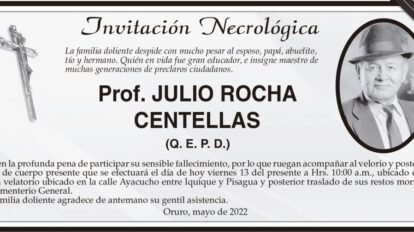 Invitación Necrológica: Prof. JULIO ROCHA CENTELLAS