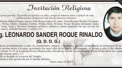 Ing. Leonardo Sander Roque Rinaldo, obituario y misa de recordación