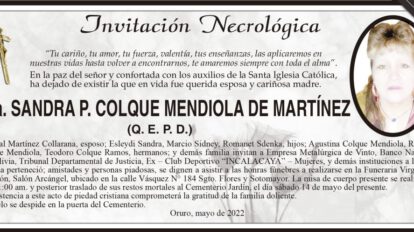 Invitación Necrológica: Sra. Sandra P. Colque Mendiola de Martínez