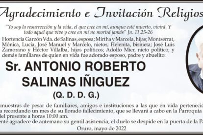 Agradecimiento e Invitación Religiosa por Antonio Roberto Salinas Iñiguez