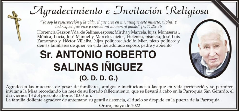 Agradecimiento e Invitación Religiosa por Antonio Roberto Salinas Iñiguez