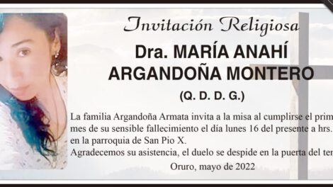 Invitación Religiosa para la Dra. María Anahí Argandoña Montero