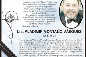 Lic. Vladimir Montaño Vásquez, recordado en misa de un año de su partida