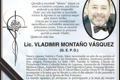 Lic. Vladimir Montaño Vásquez, recordado en misa de un año de su partida
