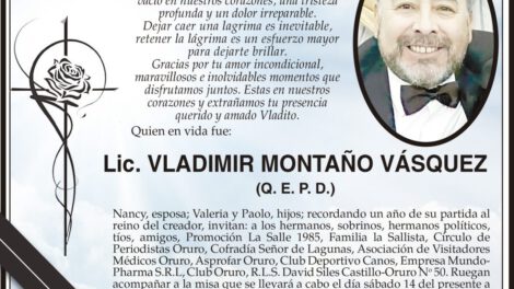 Lic. Vladimir Montaño Vásquez, recordado en misa de un año de su partida