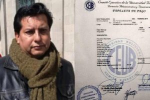 Max Mendoza estudiante de derecho con su papeleta de pago