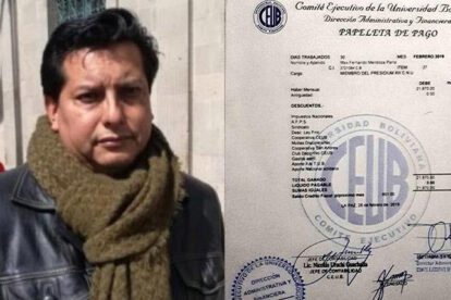 Max Mendoza estudiante de derecho con su papeleta de pago