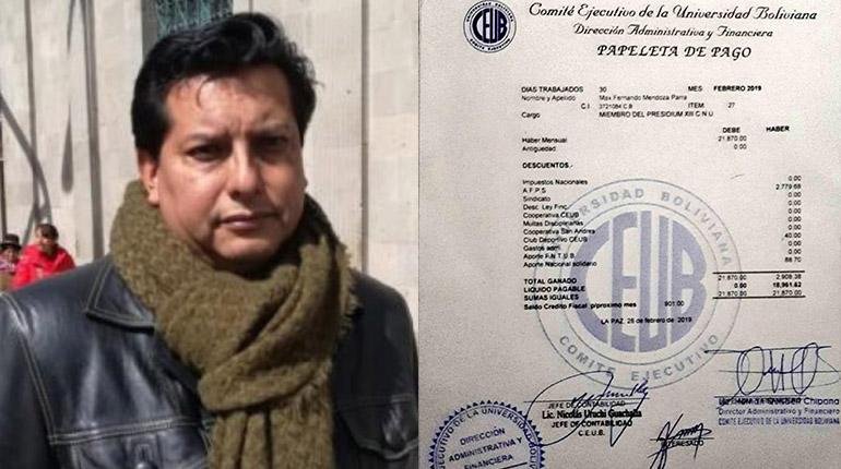 Max Mendoza estudiante de derecho con su papeleta de pago