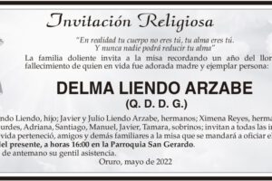 Invitación religiosa en memoria de Delma Liendo Arzabe
