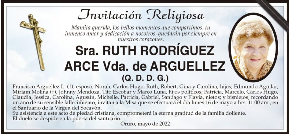 Invitación Religiosa para Ruth Rodríguez Arce