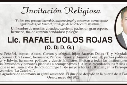 Lic. Rafael Dolos Rojas, invitación a misa recordatoria