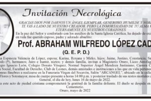 Invitación Necrológica: Prof. Abraham Wilfredo López Cadima