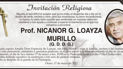 Invitación Religiosa para Prof. Nicanor G. Loayza Murillo
