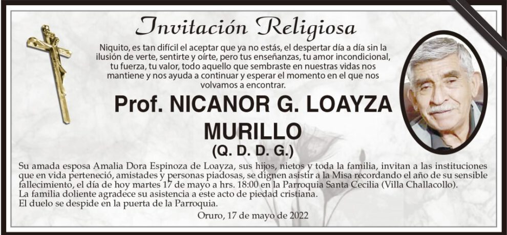 Invitación Religiosa para Prof. Nicanor G. Loayza Murillo