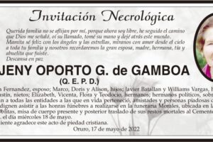 Invitación Necrológica de Jeny Oporto G. de Gamboa