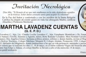 Invitación Necrológica: Prof. Martha Lavadenz Cuentas