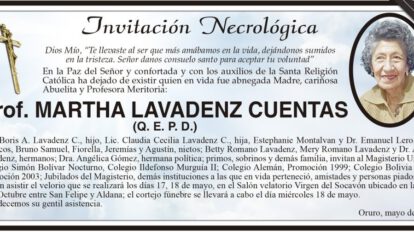 Invitación Necrológica: Prof. Martha Lavadenz Cuentas