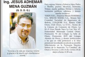Ing. Jesús Adhemar Mena Guzmán, obituario y misa presencial