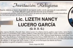 Lic. Lizeth Nancy Lucero García invitación religiosa