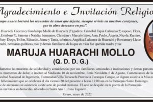 Agradecimiento e Invitación Religiosa por Maruja Huarachi Mollo