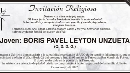 Obituario de Boris Pavel Leyton Unzueta