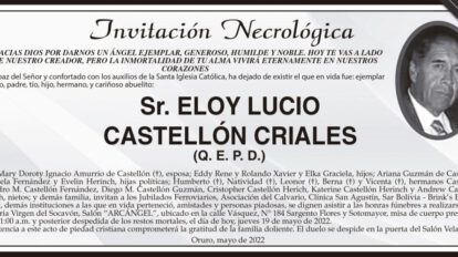 Invitación Necrológica para Eloy Lucio Castellón Criales
