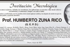 Invitación Necrológica: Prof. Humberto Zuna Rico