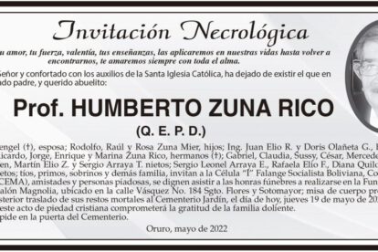 Invitación Necrológica: Prof. Humberto Zuna Rico