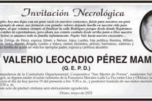 Invitación Necrológica Lic. Valerio Leocadio Pérez Mamani