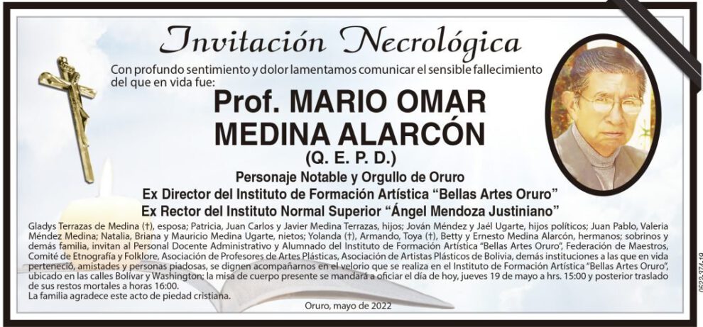 Invitación Necrológica: Prof. Mario Omar Medina Alarcón