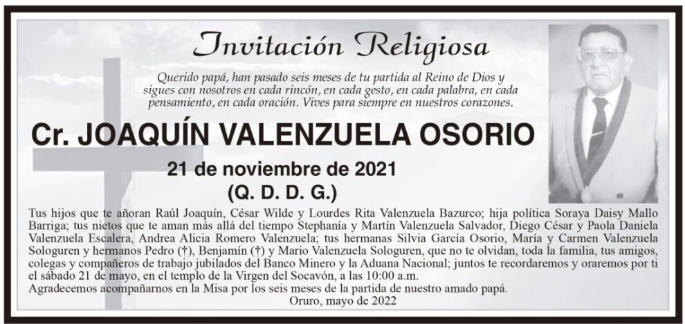 Obituario Cr. Joaquín Valenzuela Osorio