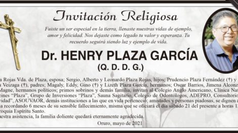 Invitación Religiosa en memoria de Dr. Henry Plaza García