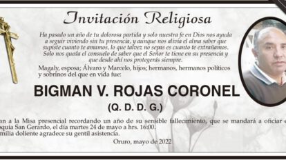 Invitación Religiosa para BIGMAN V. ROJAS CORONEL