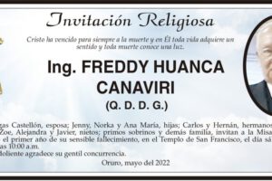 Ing. Freddy Huanca Canaviri, invitación religiosa en su primer aniversario de fallecimiento