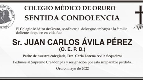 Condolencias por la muerte de Juan Carlos Ávila Pérez