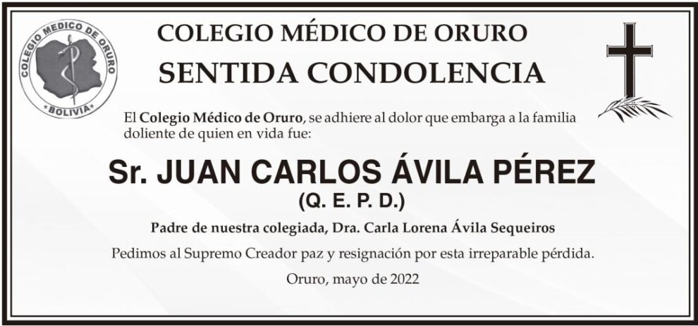 Condolencias por la muerte de Juan Carlos Ávila Pérez