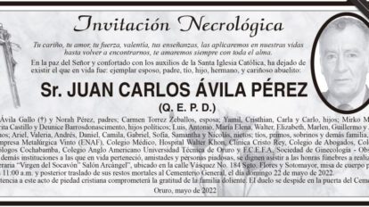 Invitación Necrológica para Juan Carlos Ávila Pérez